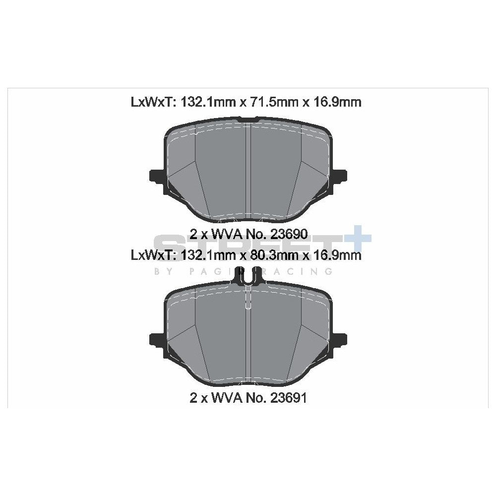 Pagid Street Brake Pads 132.1mm x 80.3mm T8314SP2001 - Rear