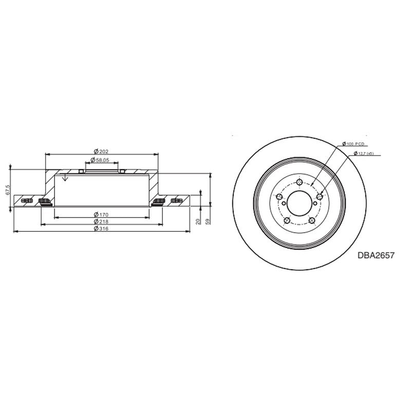 DBA Street Series - T2 Slotted Brake Discs 316mm DBA2657S - Rear