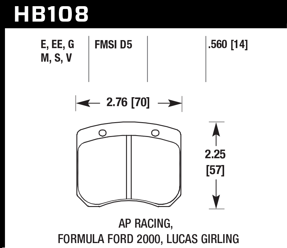 HAWK HT-10 Brake 70mm x 57mm HWK-HB108S.560 - Rear