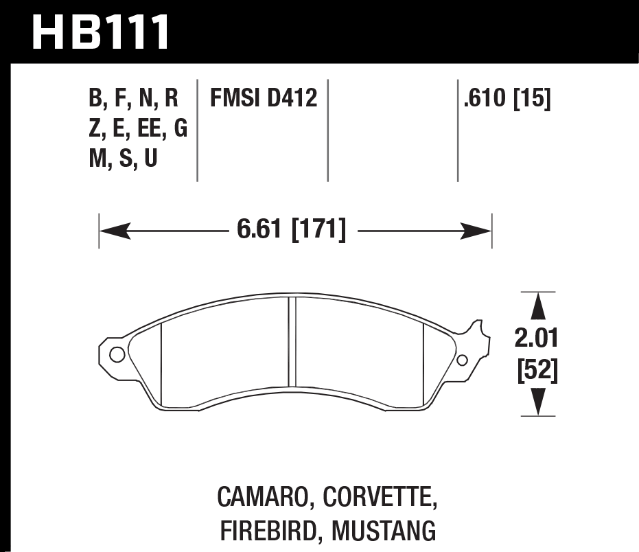 HAWK PC Brake Pads 171mm x 52mm HWK-HB111Z.610 - Front