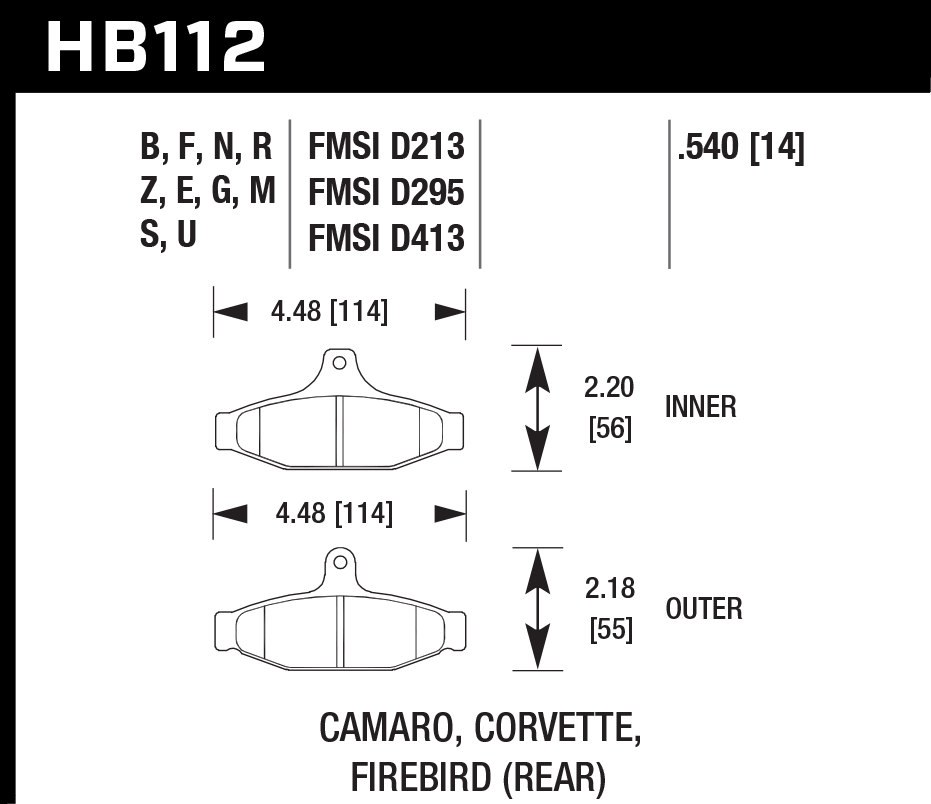 HAWK Blue 9012 Brake Pads 114mm x 56mm HWK-HB112E.540 - Rear