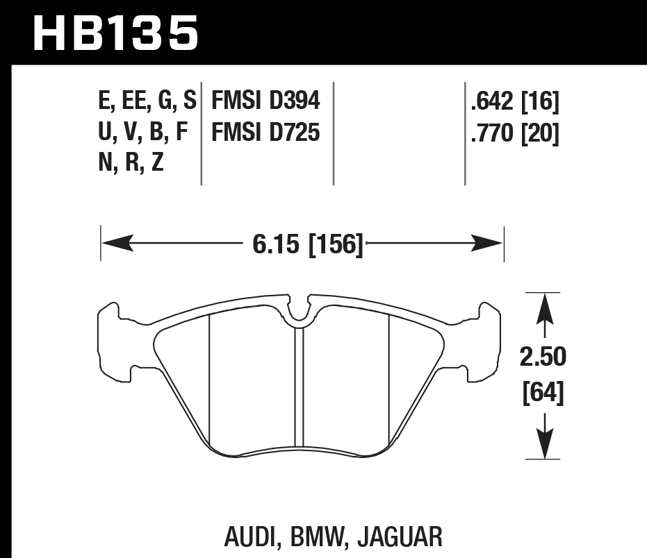 HAWK HP Plus Brake Pads 156mm x 64mm HWK-HB135N.760 - Front