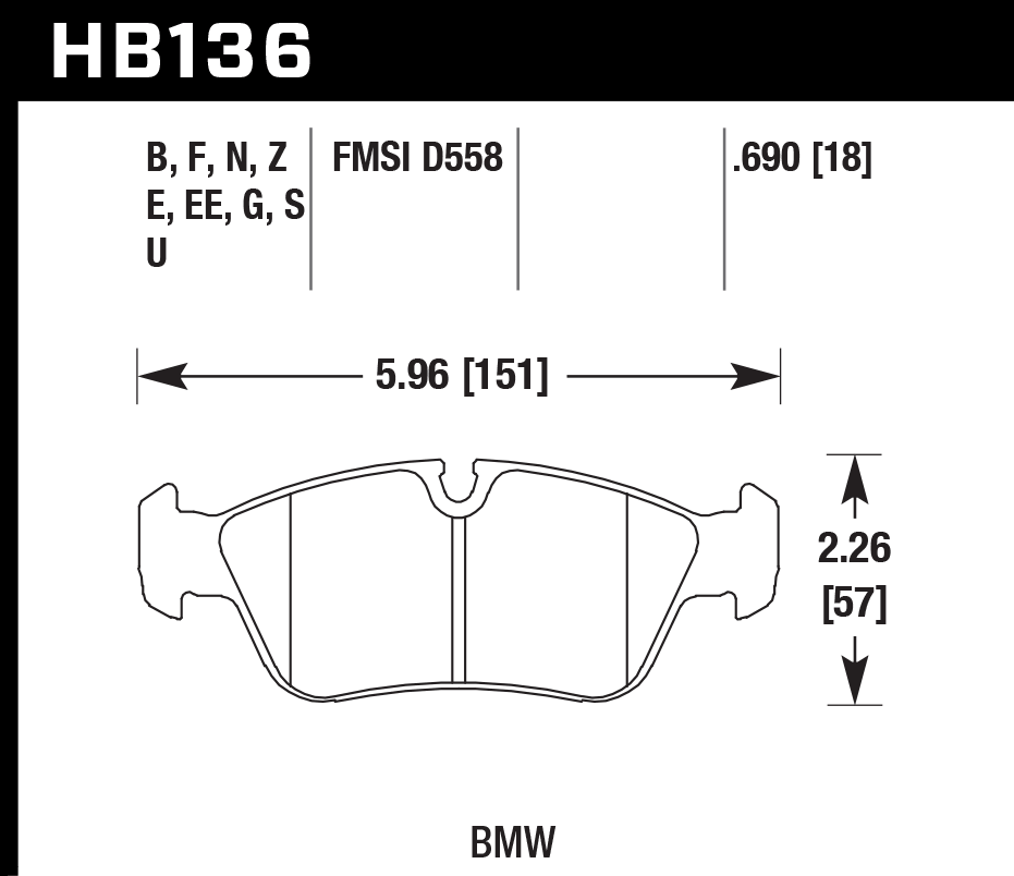 HAWK HP Plus Brake Pads 151mm x 57mm HWK-HB136N.690 - Front
