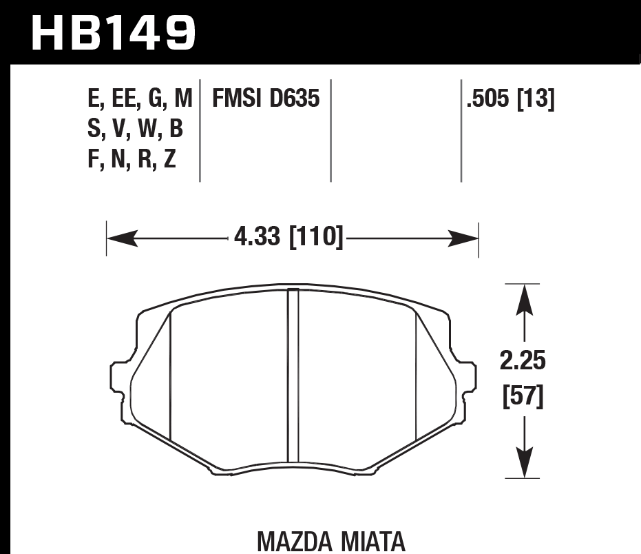 HAWK HPS 5.0 Brake Pads 110mm x 57mm HWK-HB149B.505 - Front