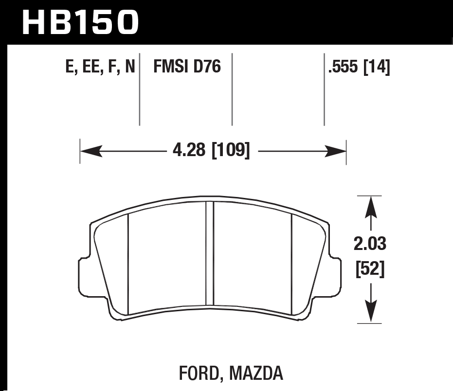 HAWK HPS Brake Pads 109mm x 52mm HWK-HB150F.555 - Front