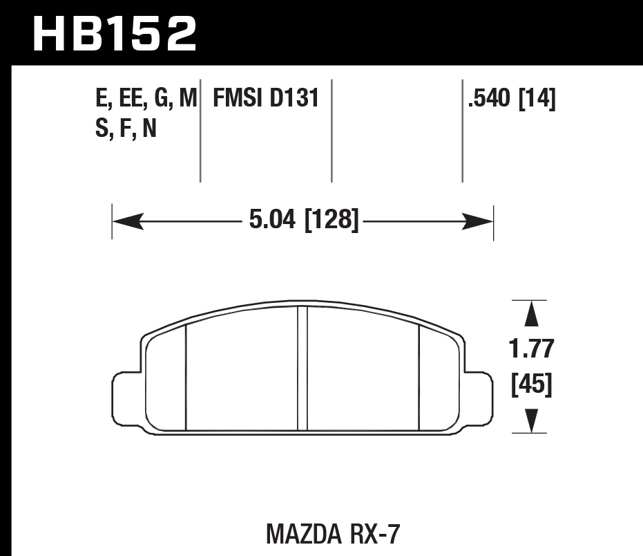 HAWK ER-1 Brake Pads 128mm x 45mm HWK-HB152D.540 - Front