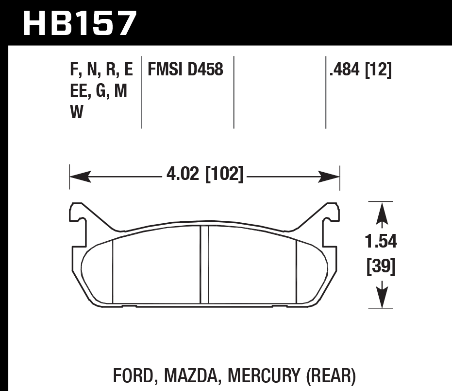HAWK Black Brake Pads 102mm x 39mm HWK-HB157M.484 - Rear