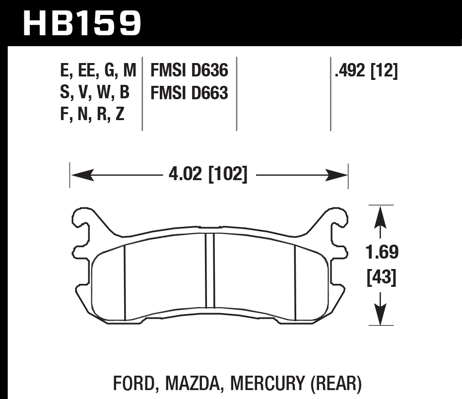 HAWK ER-1 Brake Pads 102mm x 43mm HWK-HB159D.492 - Rear