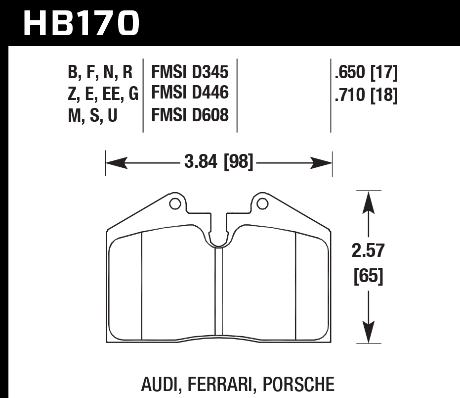 HAWK Blue 9012 Brake Pads 98mm x 65mm HWK-HB170E.650 - Rear