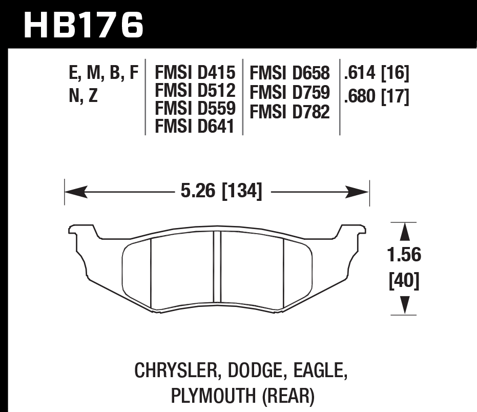 HAWK HPS Brake Pads 134mm x 40mm HWK-HB176F.614 - Rear