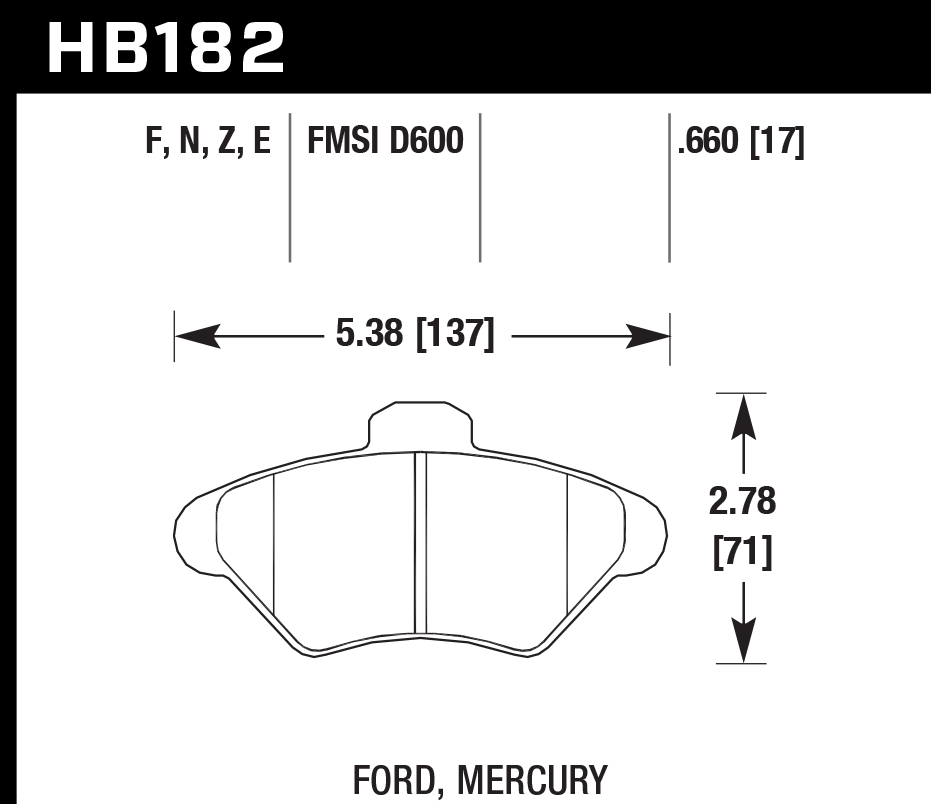 HAWK PC Brake Pads 137mm x 71mm HWK-HB182Z.660 - Front