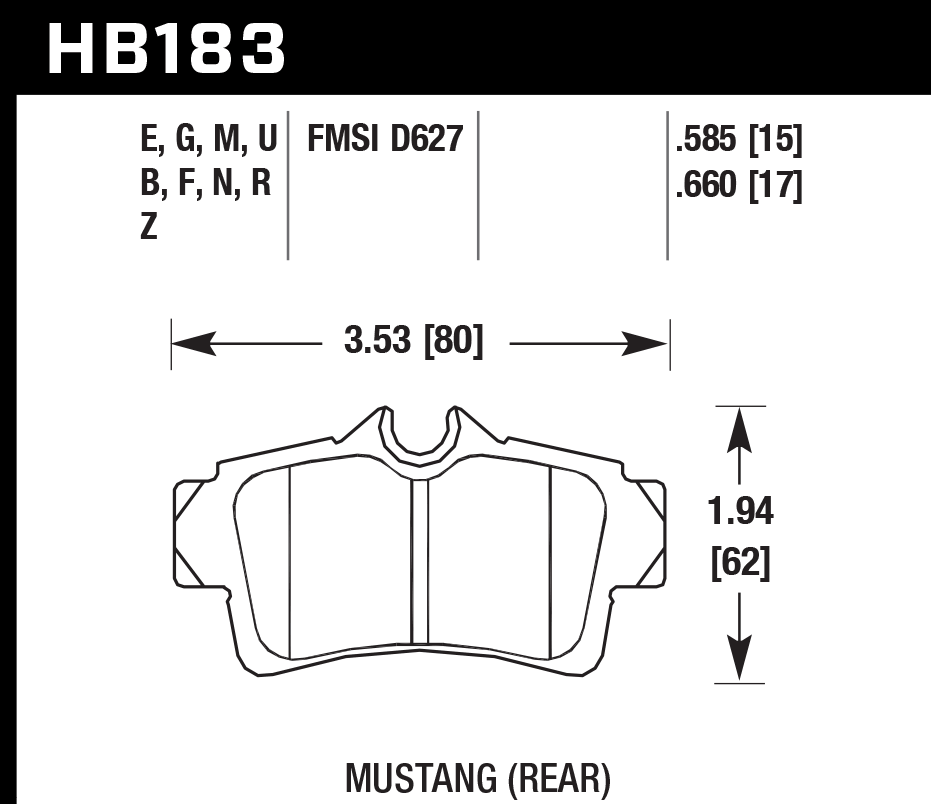 HAWK ER-1 Brake Pads 80mm x 62mm HWK-HB183D.585 - Rear