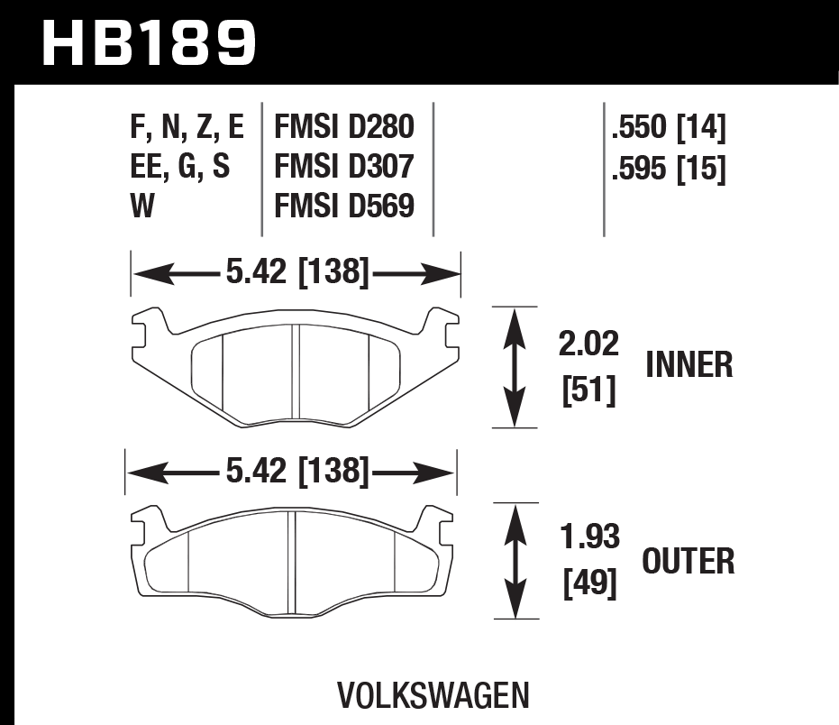 HAWK ER-1 Brake Pads 138mm x 51mm HWK-HB189D.595 - Front