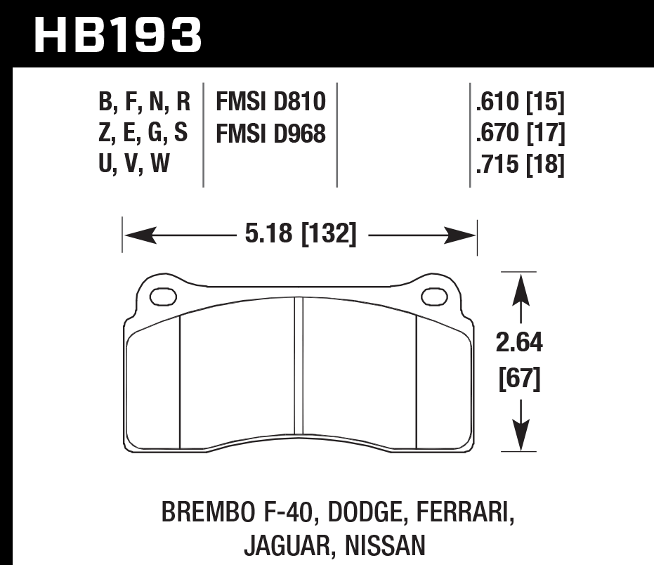 HAWK DTC 30 Brake 132mm x 67mm HWK-HB193W.670 - Rear