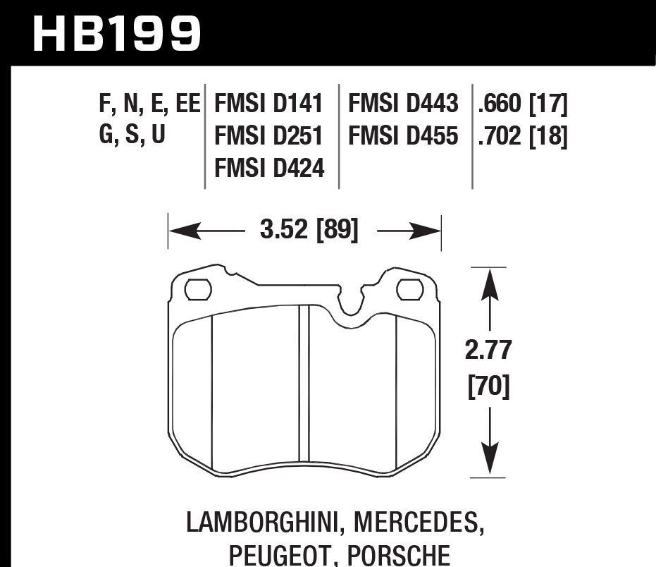 HAWK DTC 60 Brake Pads 89mm x 70mm HWK-HB199G.702 - Front
