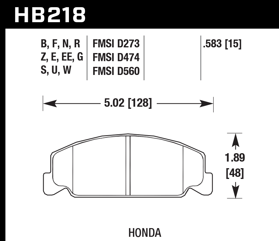 HAWK ER-1 Brake Pads 128mm x 48mm HWK-HB218D.583 - Front