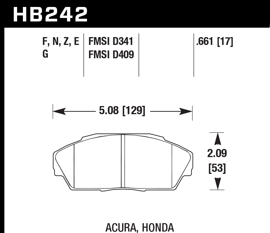 HAWK ER-1 Brake Pads 129mm x 53mm HWK-HB242D.661 - Front