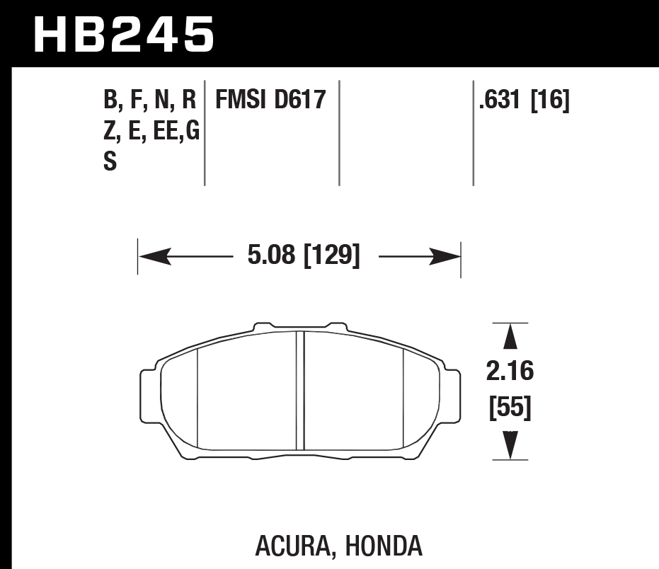 HAWK ER-1 Brake Pads 129mm x 55mm HWK-HB245D.631 - Front