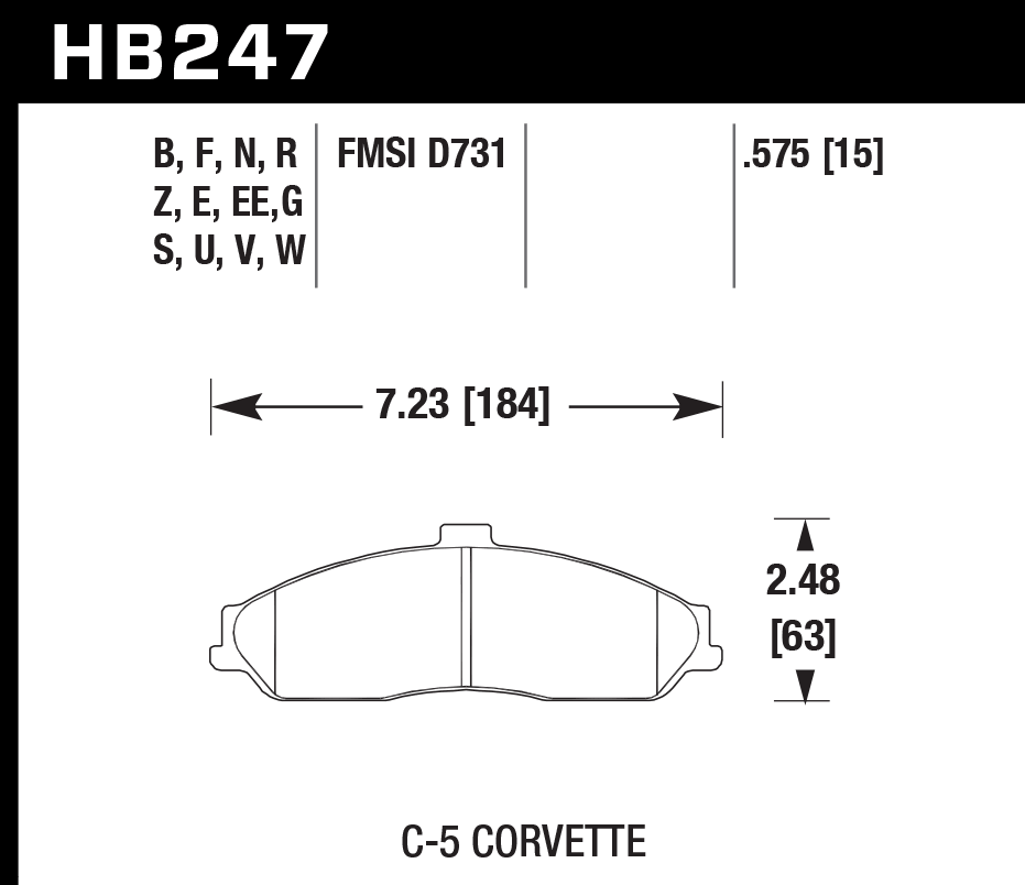HAWK DTC 30 Brake Pads 184mm x 63mm HWK-HB247W.575 - Front