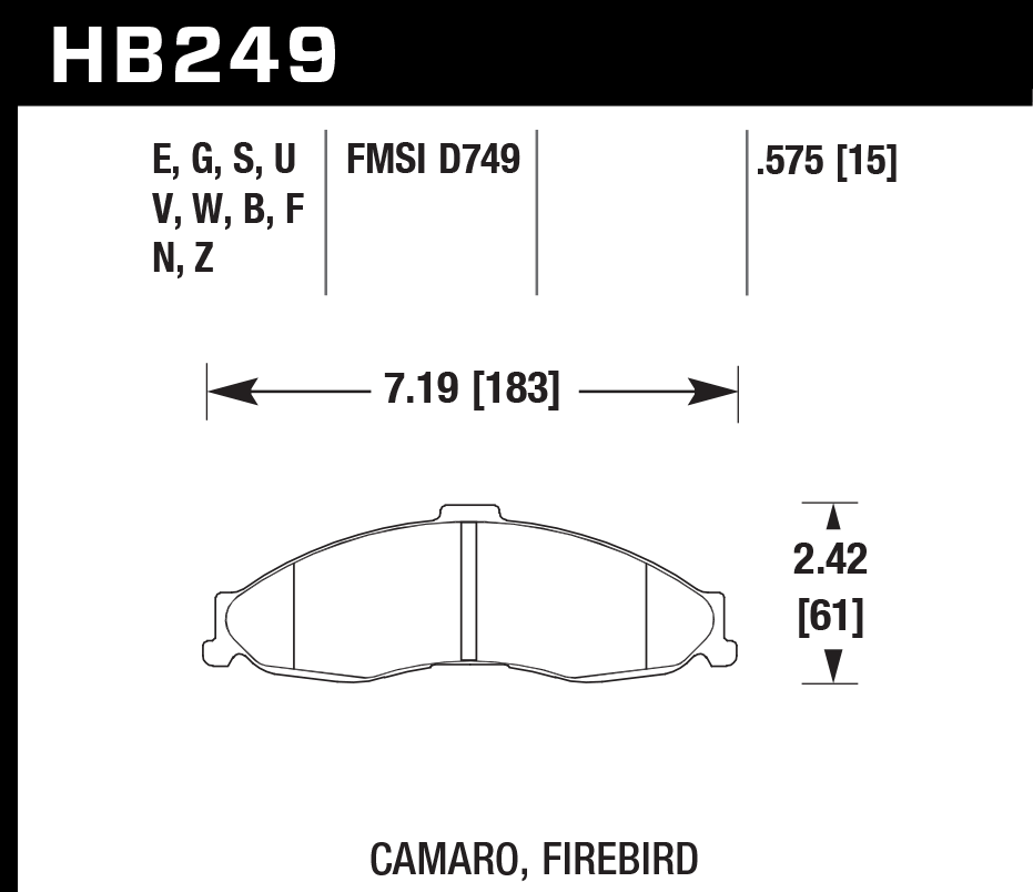 HAWK HPS 5.0 Brake Pads 183mm x 61mm HWK-HB249B.575 - Front