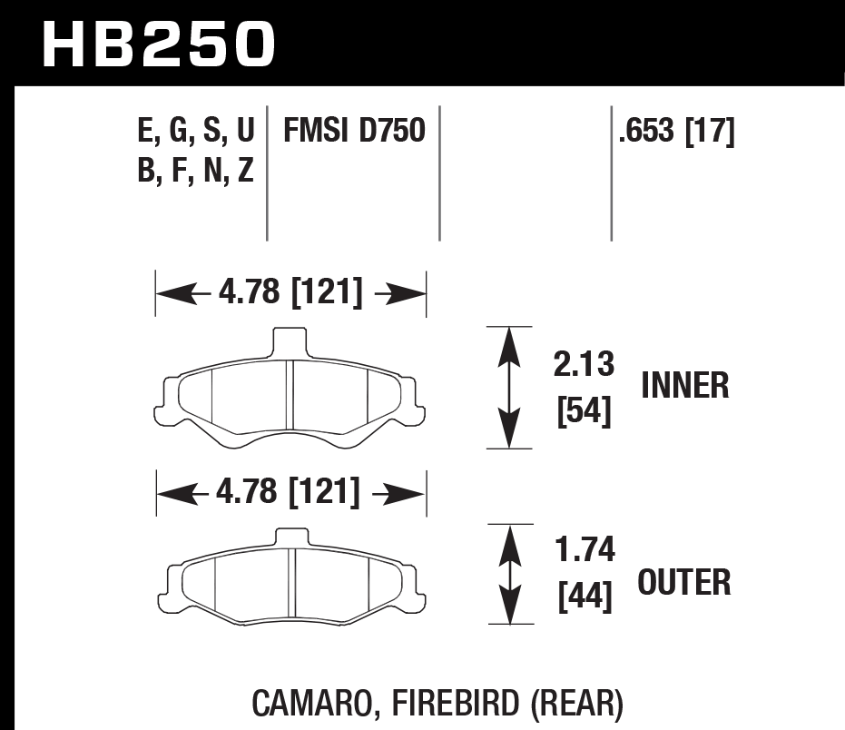 HAWK HT-10 Brake Pads 121mm x 54mm HWK-HB250S.653 - Rear