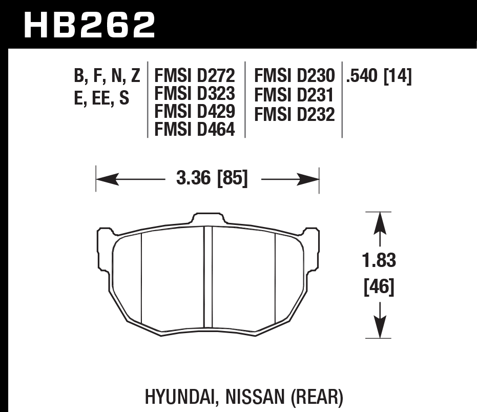 HAWK HP Plus Brake Pads 85mm x 46mm HWK-HB262N.540 - Rear