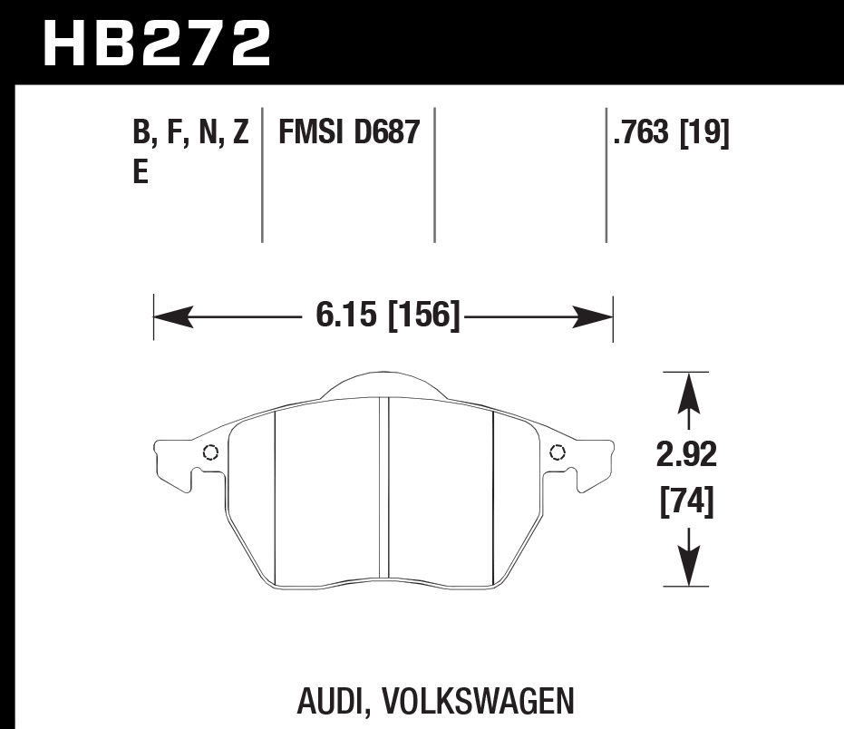 HAWK HPS Brake Pads 156mm x 74mm HWK-HB272F.763A - Front