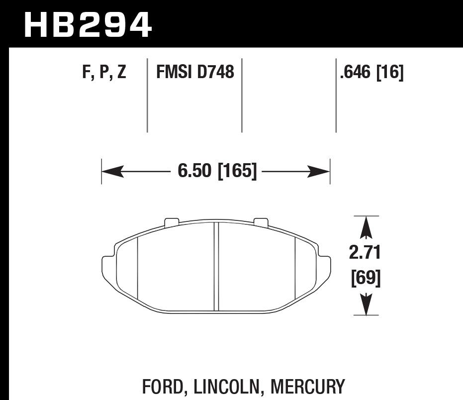 HAWK DTC 70 Brake Pads 165mm x 69mm HWK-HB294U.646 - Front