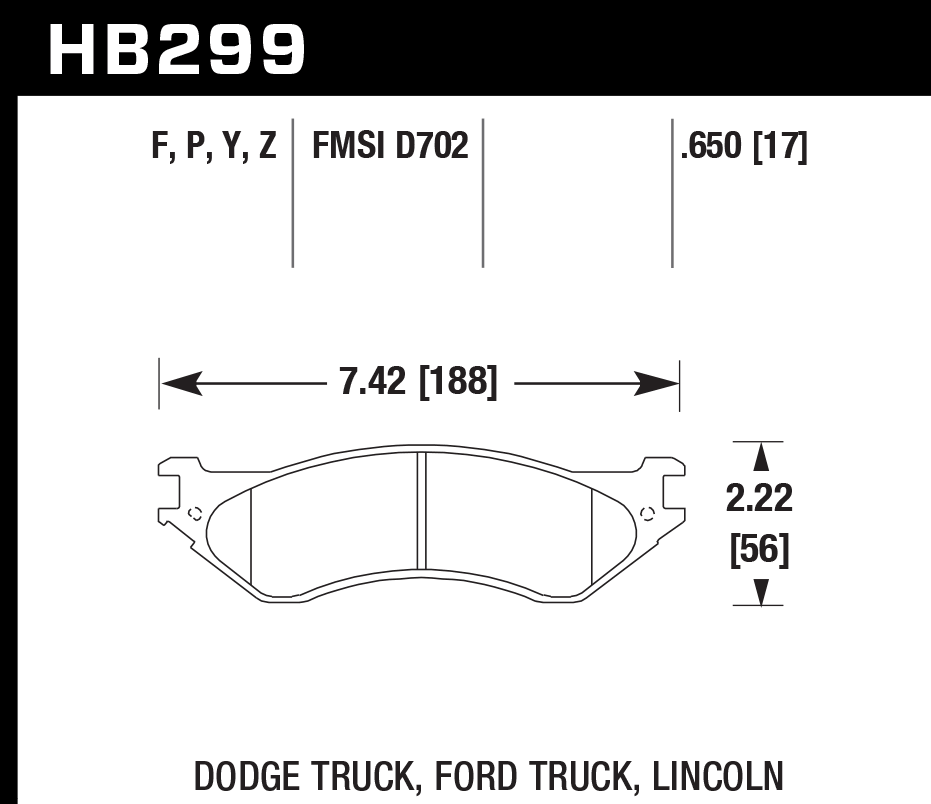 HAWK PC Brake Pads 188mm x 56mm HWK-HB299Z.650 - Rear