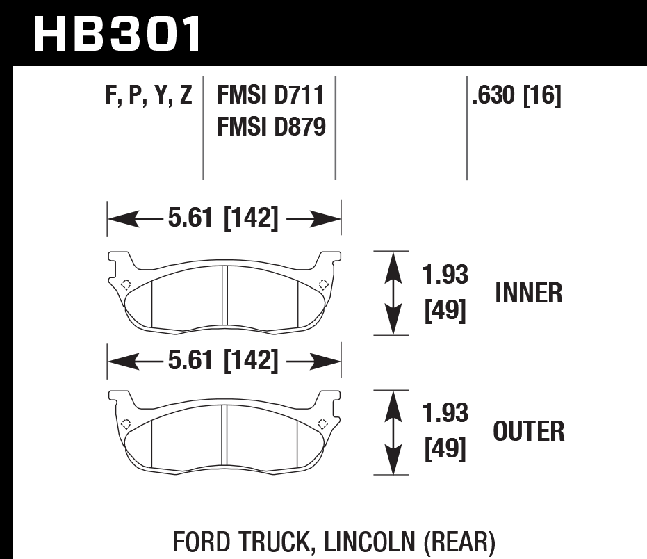 HAWK HPS 5.0 Brake Pads 142mm x 49mm HWK-HB301B.630 - Rear