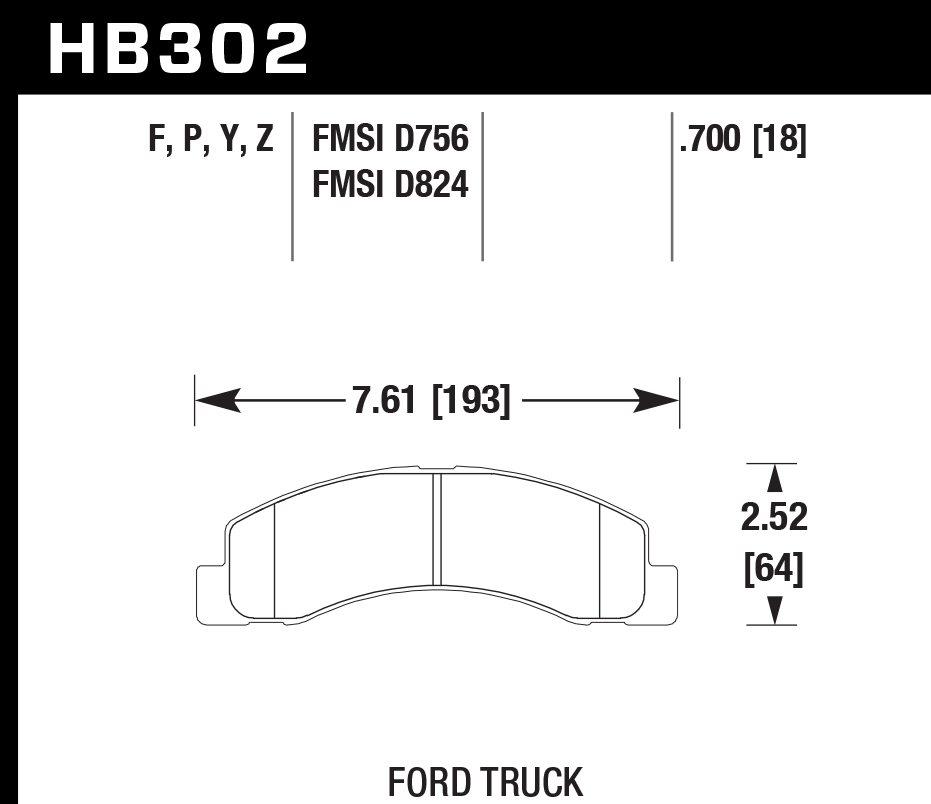 HAWK PC Brake Pads 193mm x 64mm HWK-HB302Z.700 - Front