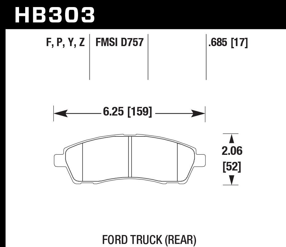 HAWK LTS Brake Pads 159mm x 52mm HWK-HB303Y.685 - Rear