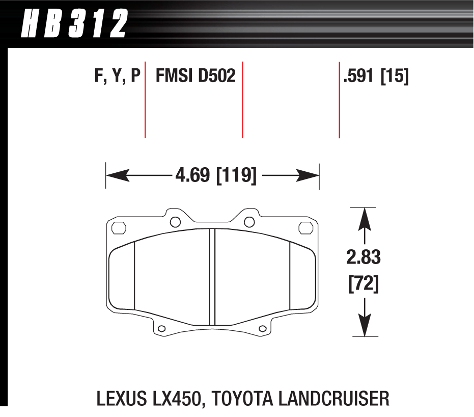 HAWK HPS Brake Pads 119mm x 72mm HWK-HB312F.591 - Front