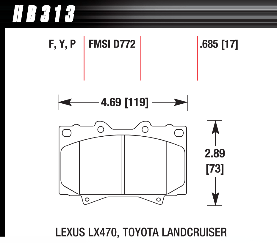 HAWK HPS Brake Pads 119mm x 78mm HWK-HB313F.685 - Front