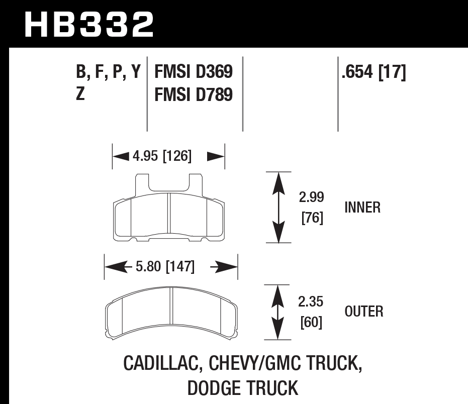 HAWK LTS Brake Pads 126mm x 76mm HWK-HB332Y.654 - Front