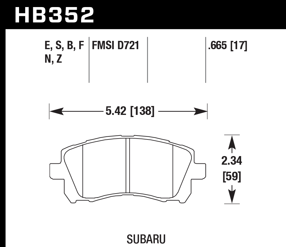 HAWK HPS Brake Pads 138mm x 59mm HWK-HB352F.665 - Front