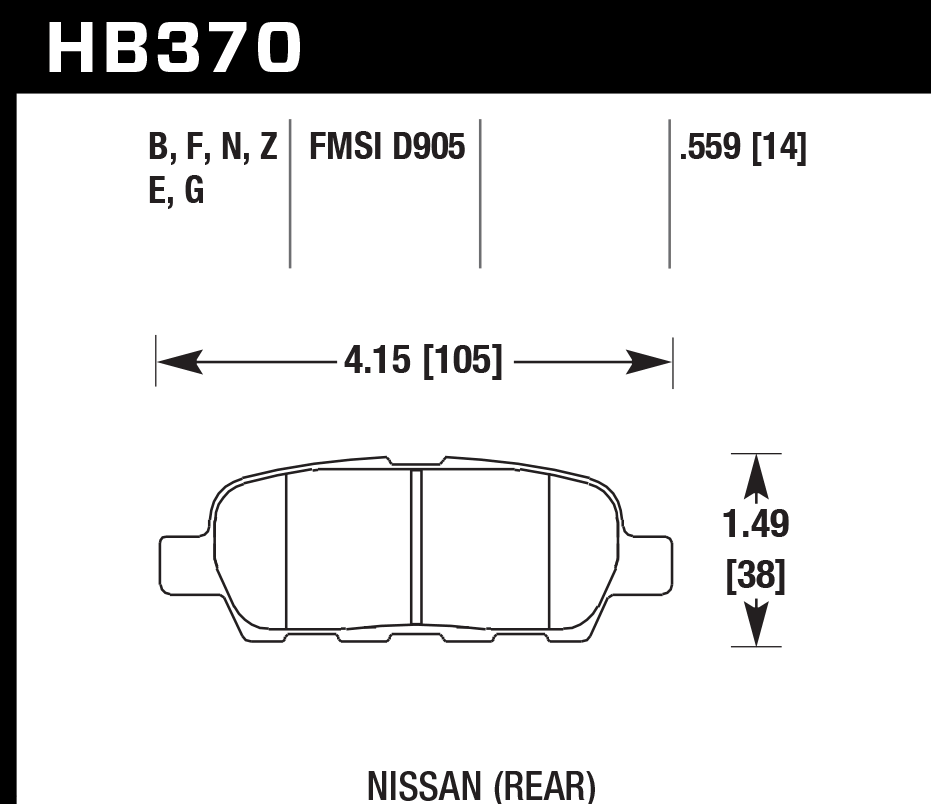 HAWK PC Brake Pads 105mm x 38mm HWK-HB370Z.559 - Rear