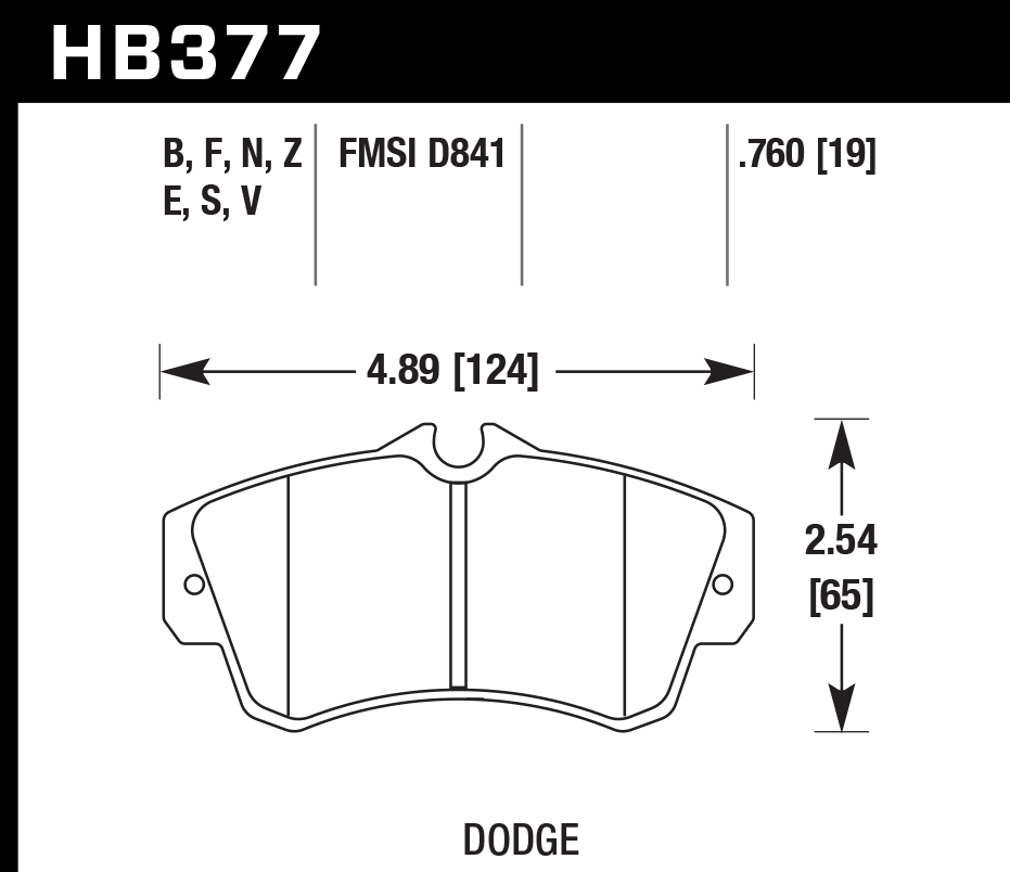 HAWK HPS Brake Pads 124mm x 65mm HWK-HB377F.760 - Front