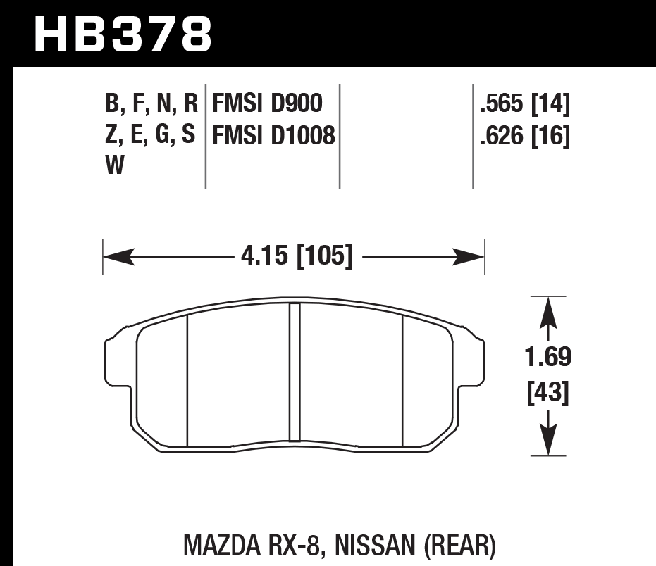 HAWK HPS 5.0 Brake Pads 105mm x 43mm HWK-HB378B.565 - Rear