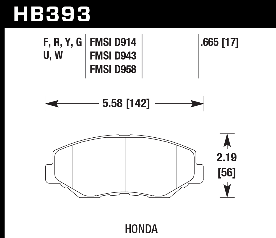 HAWK LTS Brake Pads 142mm x 56mm HWK-HB393Y.665 - Front