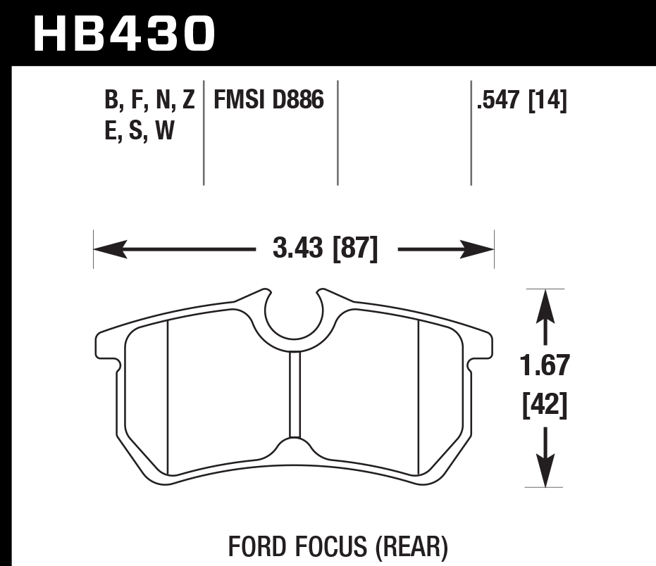 HAWK HPS 5.0 Brake Pads 87mm x 42mm HWK-HB430B.547 - Rear