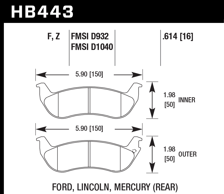 HAWK DTC 60 Brake Pads 150mm x 50mm HWK-HB443G.614 - Rear