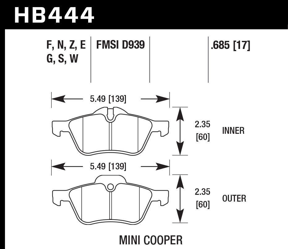 HAWK HP Plus Brake Pads 139mm x 60mm HWK-HB444N.685 - Front