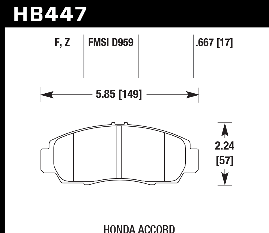 HAWK HPS Brake Pads 149mm x 57mm HWK-HB447F.667 - Front