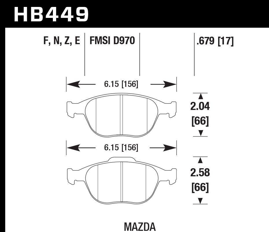 HAWK HPS 5.0 Brake Pads 156mm x 66mm HWK-HB449B.679 - Front