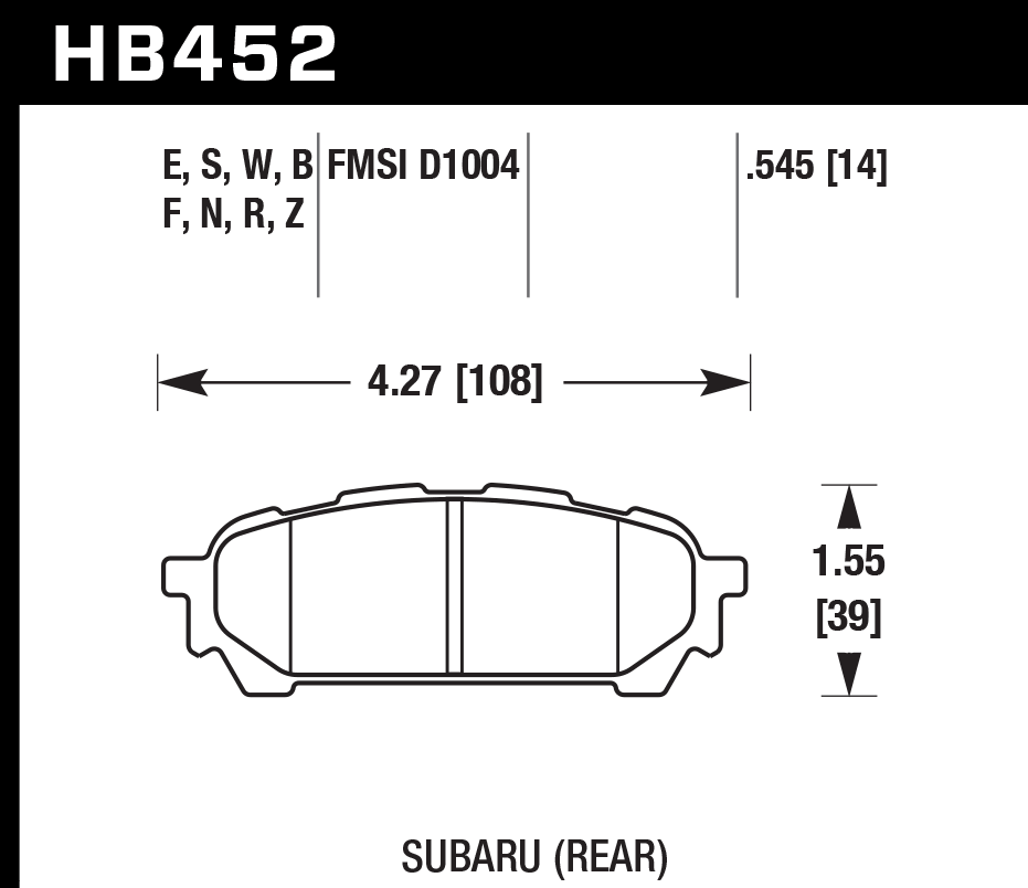 HAWK HPS 5.0 Brake Pads 108mm x 39mm HWK-HB452B.545 - Rear