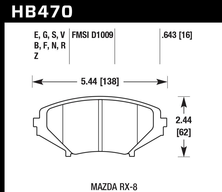 HAWK HPS 5.0 Brake Pads 138mm x 62mm HWK-HB470B.643 - Front