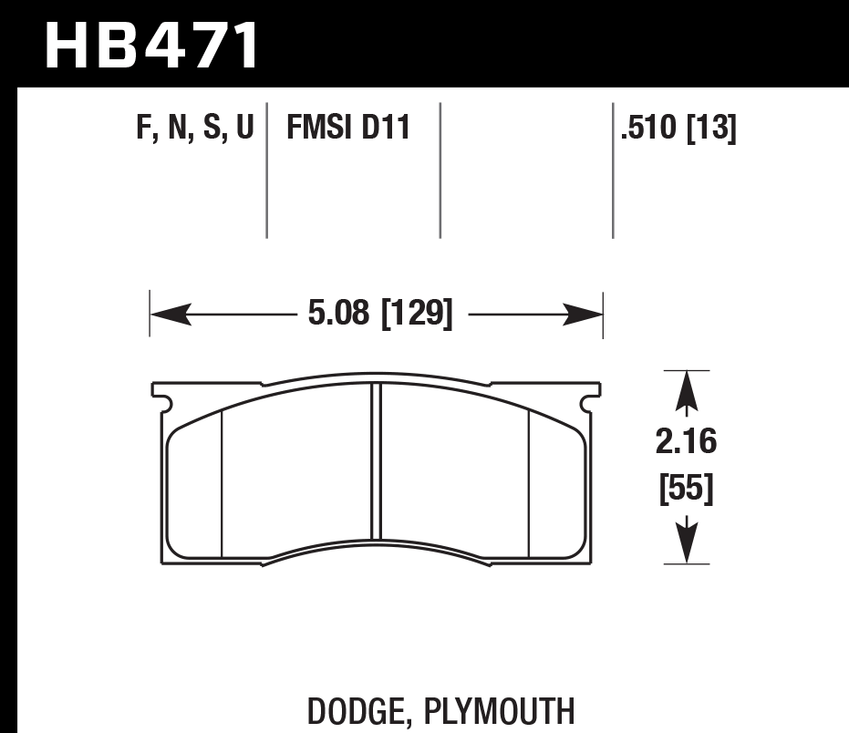 HAWK HPS 5.0 Brake Pads 129mm x 55mm HWK-HB471B.510 - Front