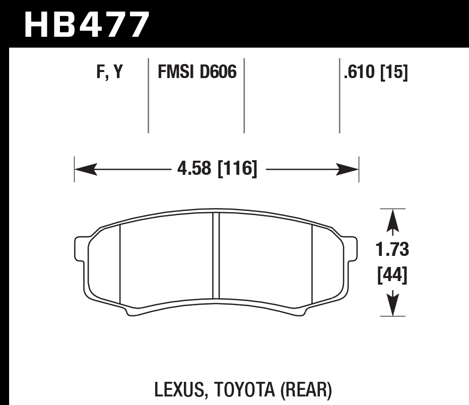 HAWK LTS Brake Pads 116mm x 44mm HWK-HB477Y.610 - Rear