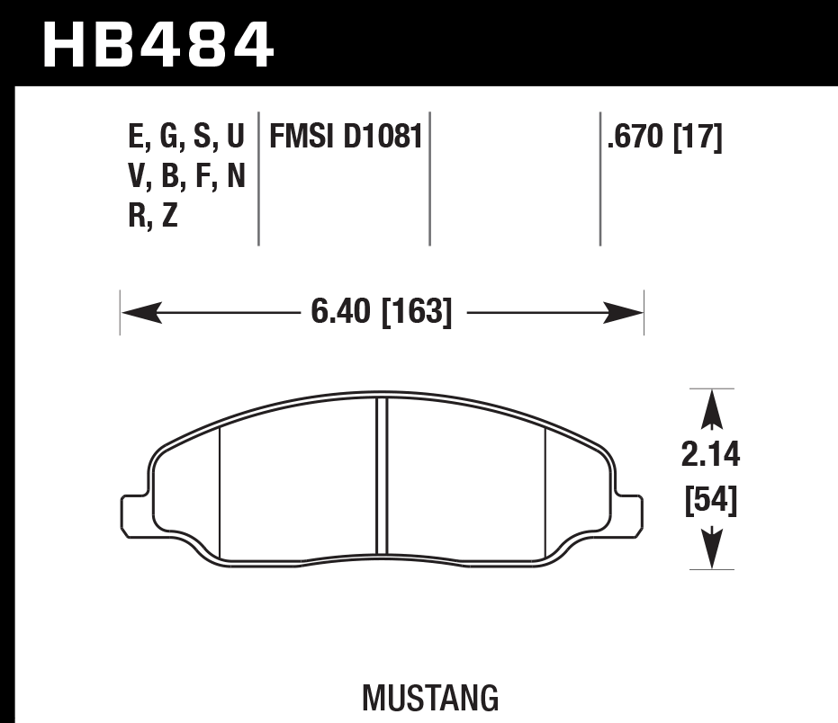 HAWK HPS Brake Pads 163mm x 54mm HWK-HB484F.670 - Front